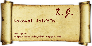 Kokovai Jolán névjegykártya